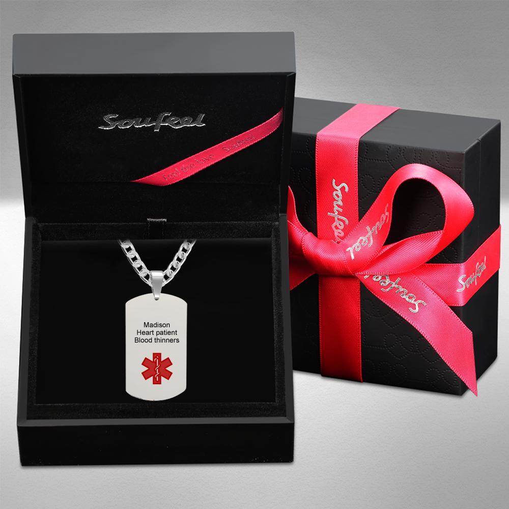 Collar De Identificación De Emergencia De Alerta Médica, Collar Con Etiqueta Para Hombre Con Grabado De Doble Cara, Collar Médico Personalizado De Acero Inoxidable - soufeeles