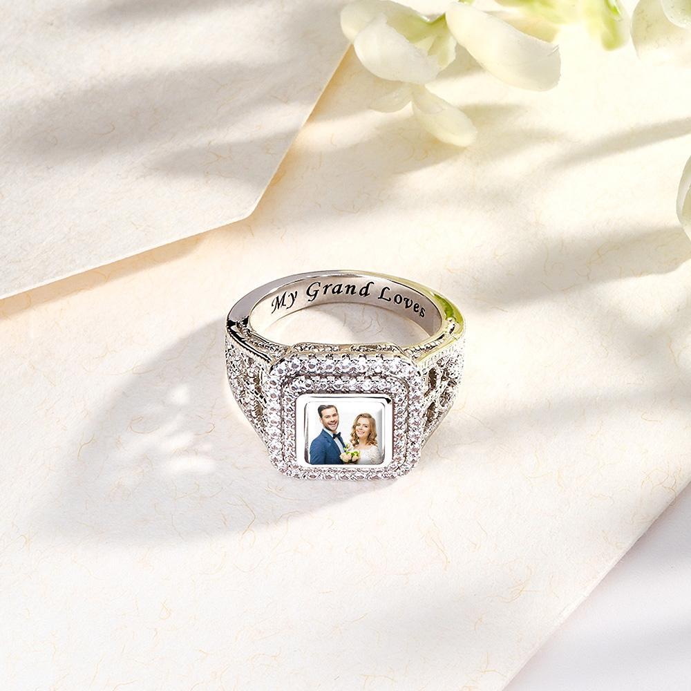 Anillo De Circón Con Foto Personalizada, Joyería Noble Bling, Regalos Para Parejas - soufeeles