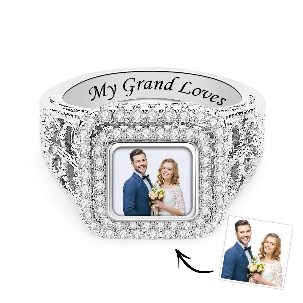 Anillo De Circón Con Foto Personalizada, Joyería Noble Bling, Regalos Para Parejas - soufeeles