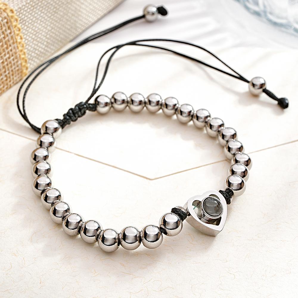 Pulsera De Proyección De Fotos Personalizada, Cuentas De Corazón Personalizadas, Pulsera Ajustable, Regalos Para Mujeres - soufeeles