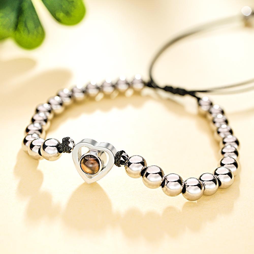 Pulsera De Proyección De Fotos Personalizada, Cuentas De Corazón Personalizadas, Pulsera Ajustable, Regalos Para Mujeres - soufeeles