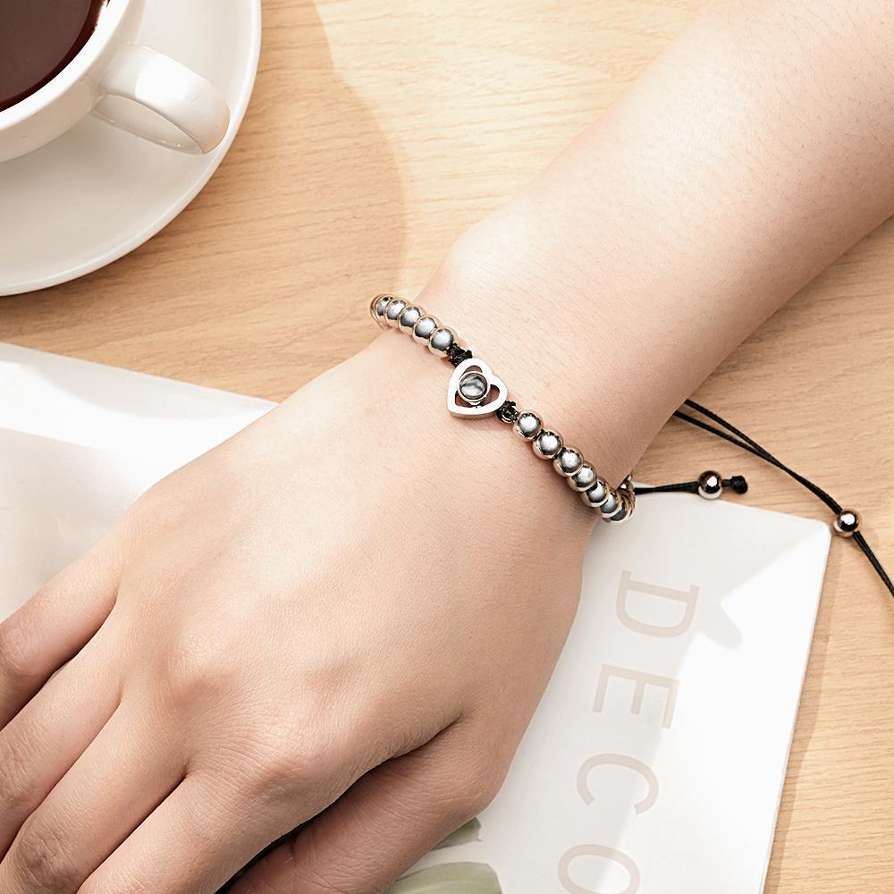 Pulsera De Proyección De Fotos Personalizada, Cuentas De Corazón Personalizadas, Pulsera Ajustable, Regalos Para Mujeres - soufeeles