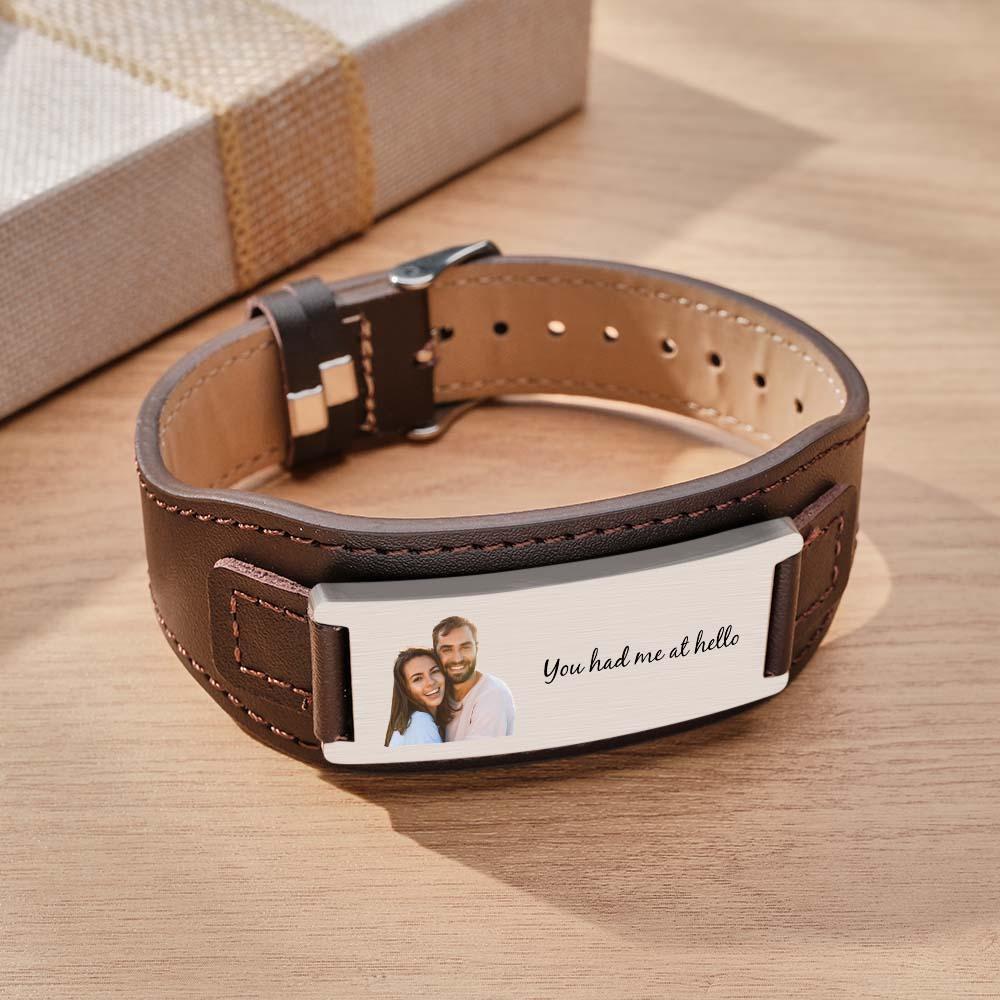 Pulsera Grabada Personalizada Regalos Simples De Cuero Para Hombres - soufeeles