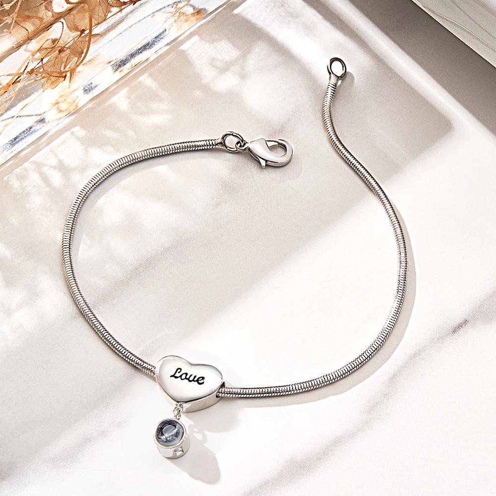 Pulsera De Proyección Personalizada Regalo De Corazón Grabado Para Ella - soufeeles