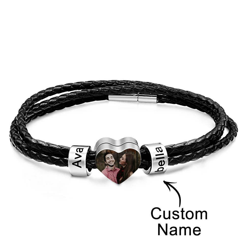 Pulsera Personalizada Con Foto Y Nombre, Regalo De Cuero Tejido Para Papá - soufeeles