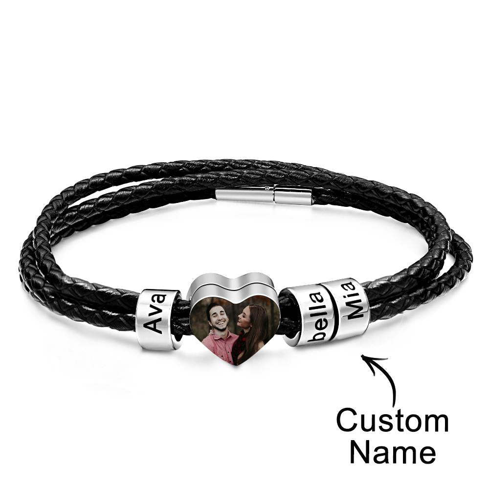 Pulsera Personalizada Con Foto Y Nombre, Regalo De Cuero Tejido Para Papá - soufeeles