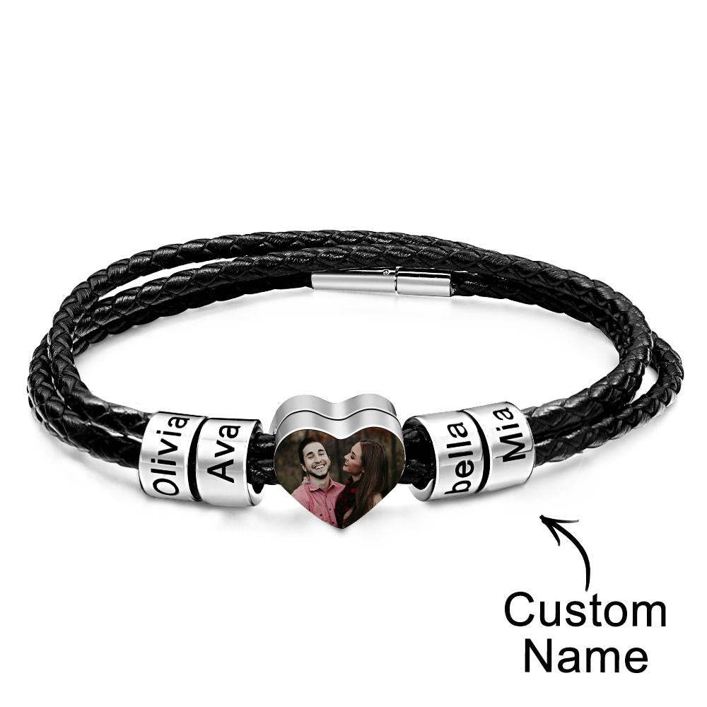 Pulsera Personalizada Con Foto Y Nombre, Regalo De Cuero Tejido Para Papá - soufeeles