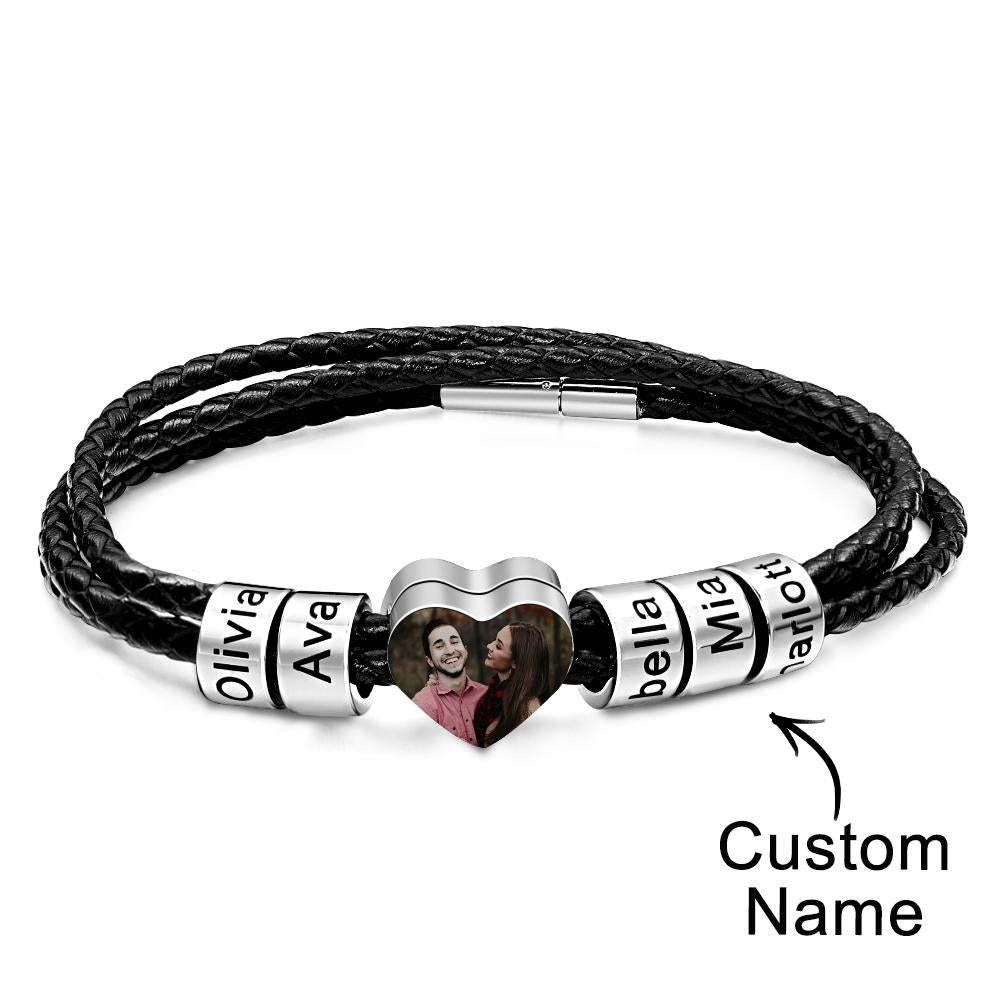 Pulsera Personalizada Con Foto Y Nombre, Regalo De Cuero Tejido Para Papá - soufeeles