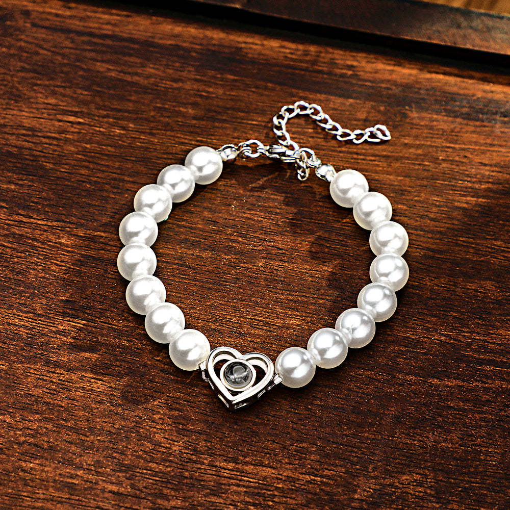 Pulsera De Cadena De Perlas De Proyección Personalizada, Regalo De Corazón Para Ella - soufeeles