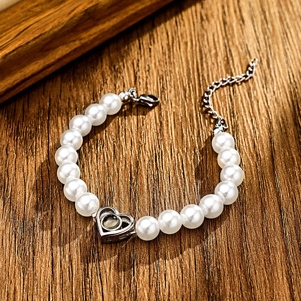 Pulsera De Cadena De Perlas De Proyección Personalizada, Regalo De Corazón Para Ella - soufeeles