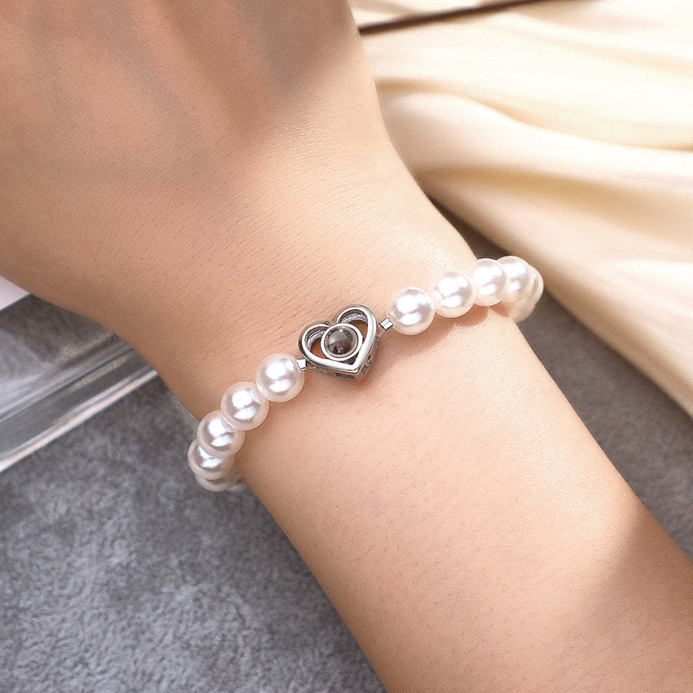 Pulsera De Cadena De Perlas De Proyección Personalizada, Regalo De Corazón Para Ella - soufeeles