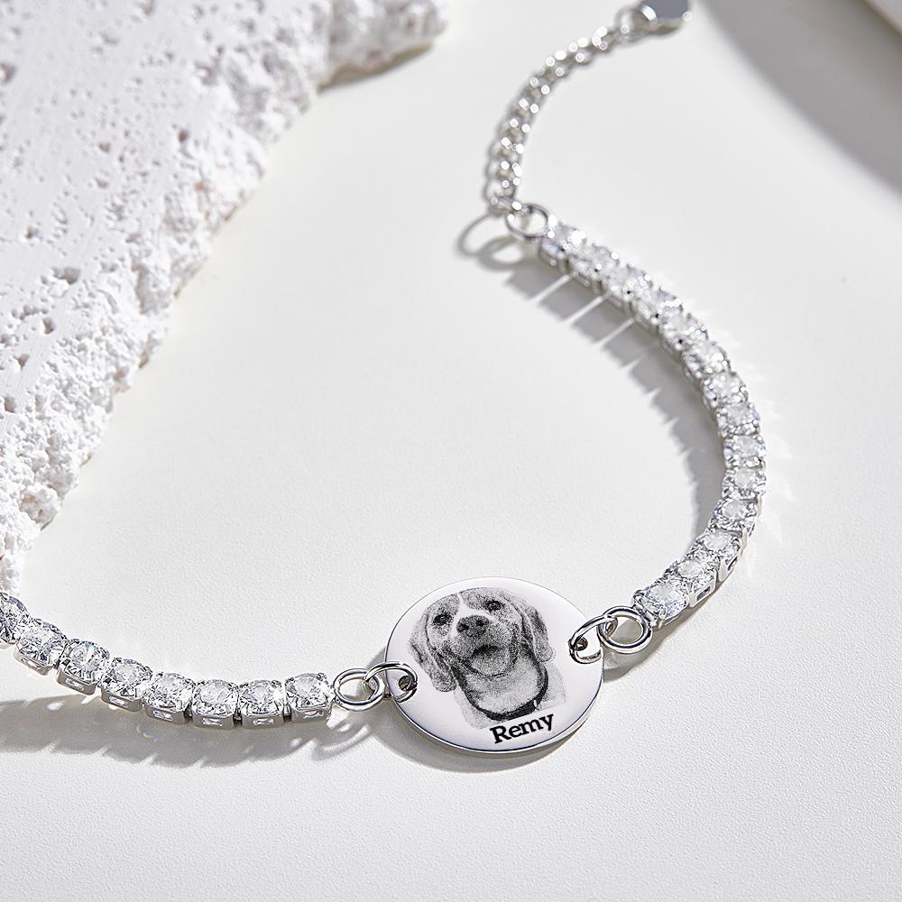 Pulsera De Tenis Personalizada Con Foto Y Nombre De Mascota, Pulsera Única De Diamantes, Regalo Para Amantes De Las Mascotas - soufeeles