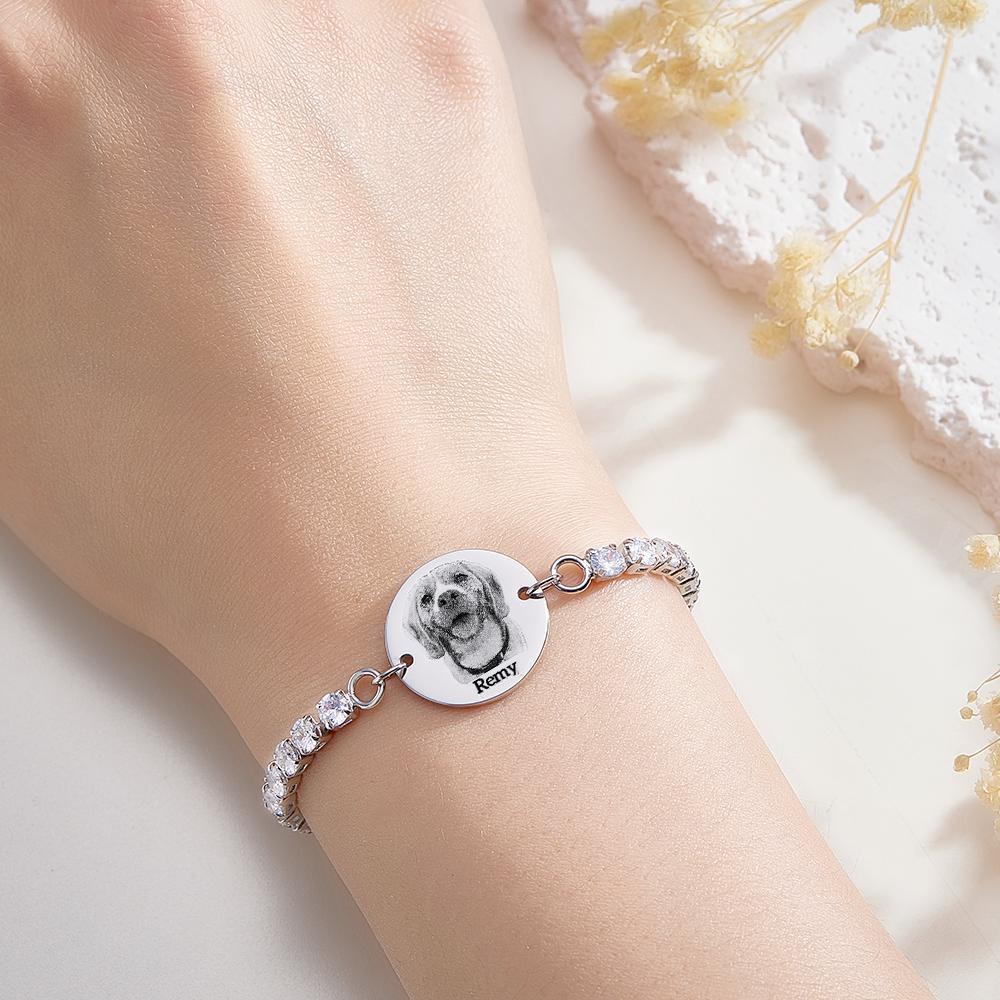 Pulsera De Tenis Personalizada Con Foto Y Nombre De Mascota, Pulsera Única De Diamantes, Regalo Para Amantes De Las Mascotas - soufeeles