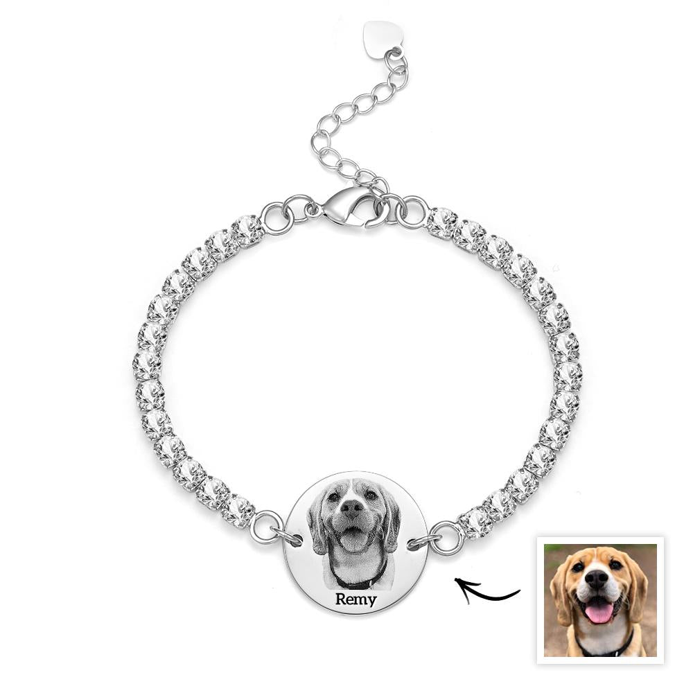 Pulsera De Tenis Personalizada Con Foto Y Nombre De Mascota, Pulsera Única De Diamantes, Regalo Para Amantes De Las Mascotas - soufeeles