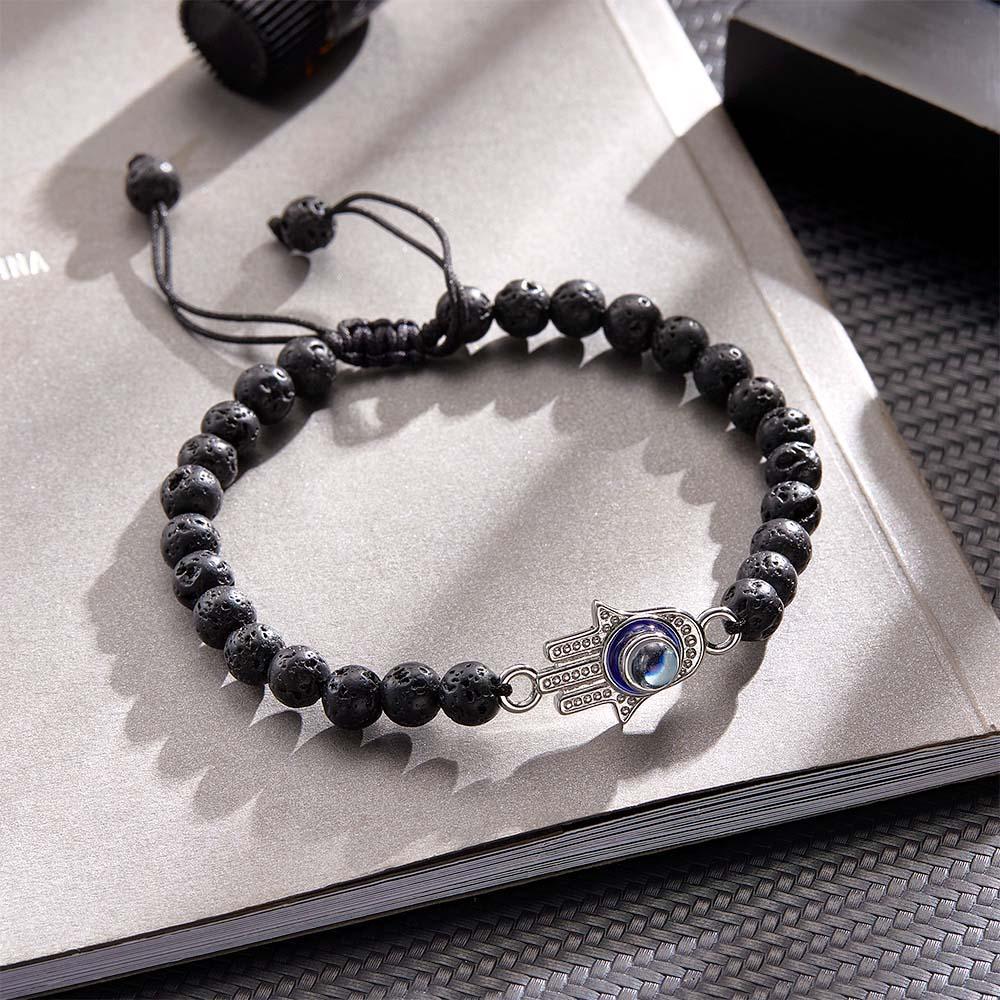 Pulsera Personalizada Con Cuentas De Proyección De Fotos Hamsa Evil Eye, Pulsera De Amuleto Para Hombre Para Él - soufeeles