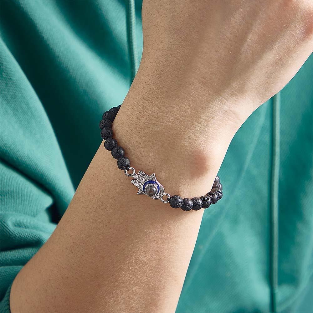 Pulsera Personalizada Con Cuentas De Proyección De Fotos Hamsa Evil Eye, Pulsera De Amuleto Para Hombre Para Él - soufeeles