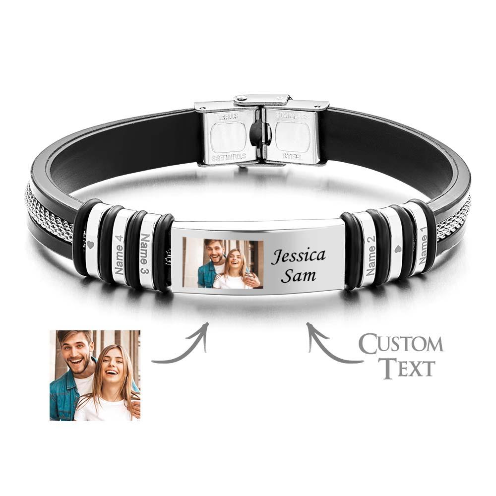 Pulseras De Memoria Con Foto En Color Personalizadas, Grabado Personalizado, 4 Nombres, Pulsera Para Hombre, Regalo De Amistad De Cumpleaños - soufeeles