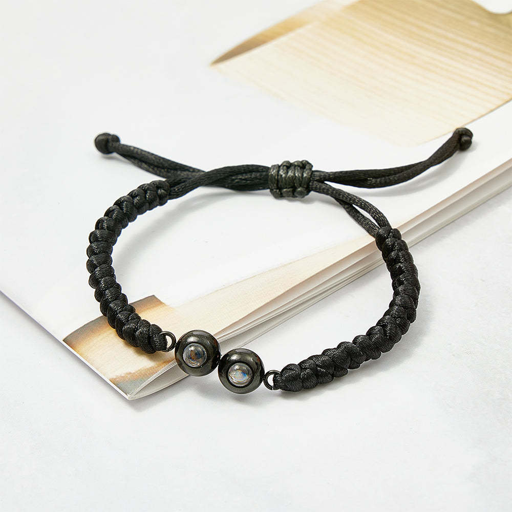 Pulsera De Tejido De Proyección Con Doble Colgante Personalizada, Pulsera Con Foto Personalizada, Regalo Para Pareja Y Familia - soufeeles