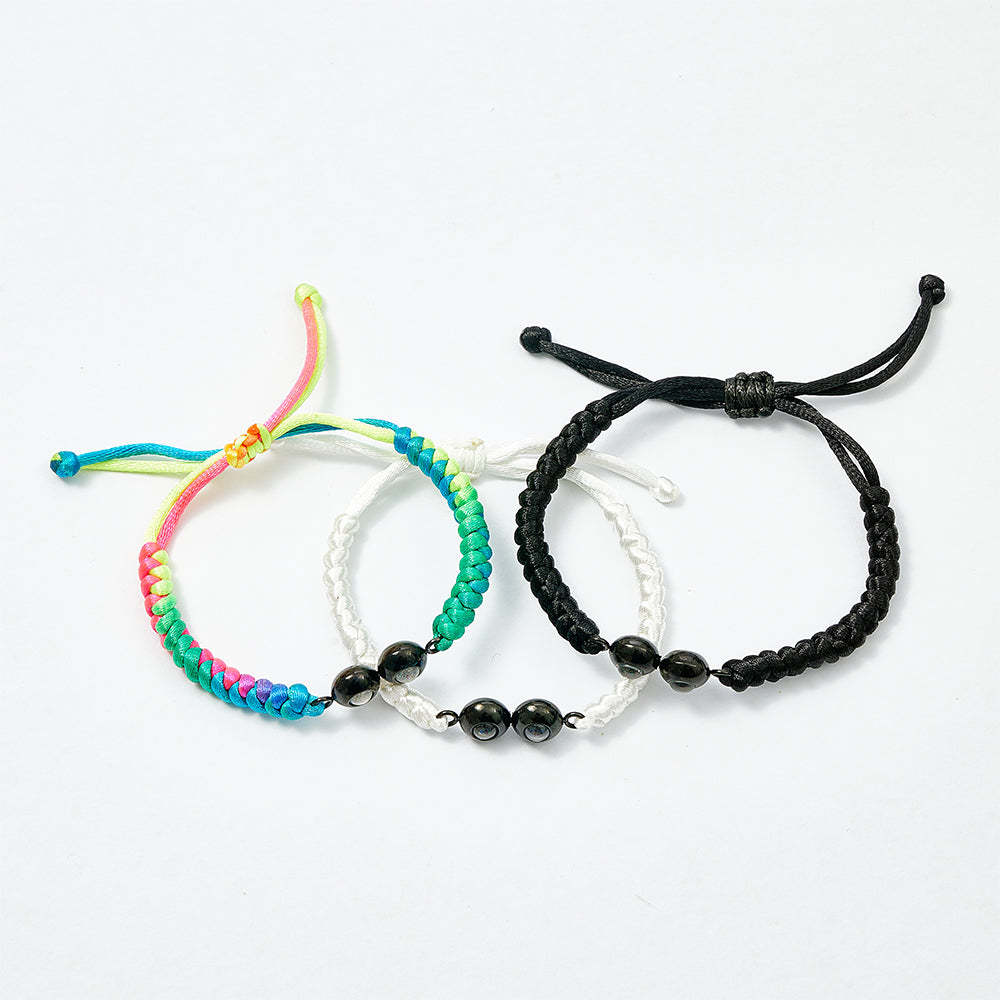 Pulsera De Tejido De Proyección Con Doble Colgante Personalizada, Pulsera Con Foto Personalizada, Regalo Para Pareja Y Familia - soufeeles
