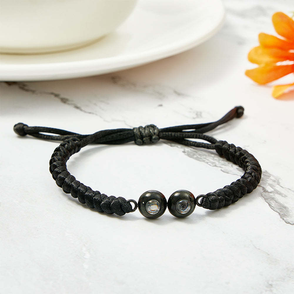 Pulsera De Tejido De Proyección Con Doble Colgante Personalizada, Pulsera Con Foto Personalizada, Regalo Para Pareja Y Familia - soufeeles