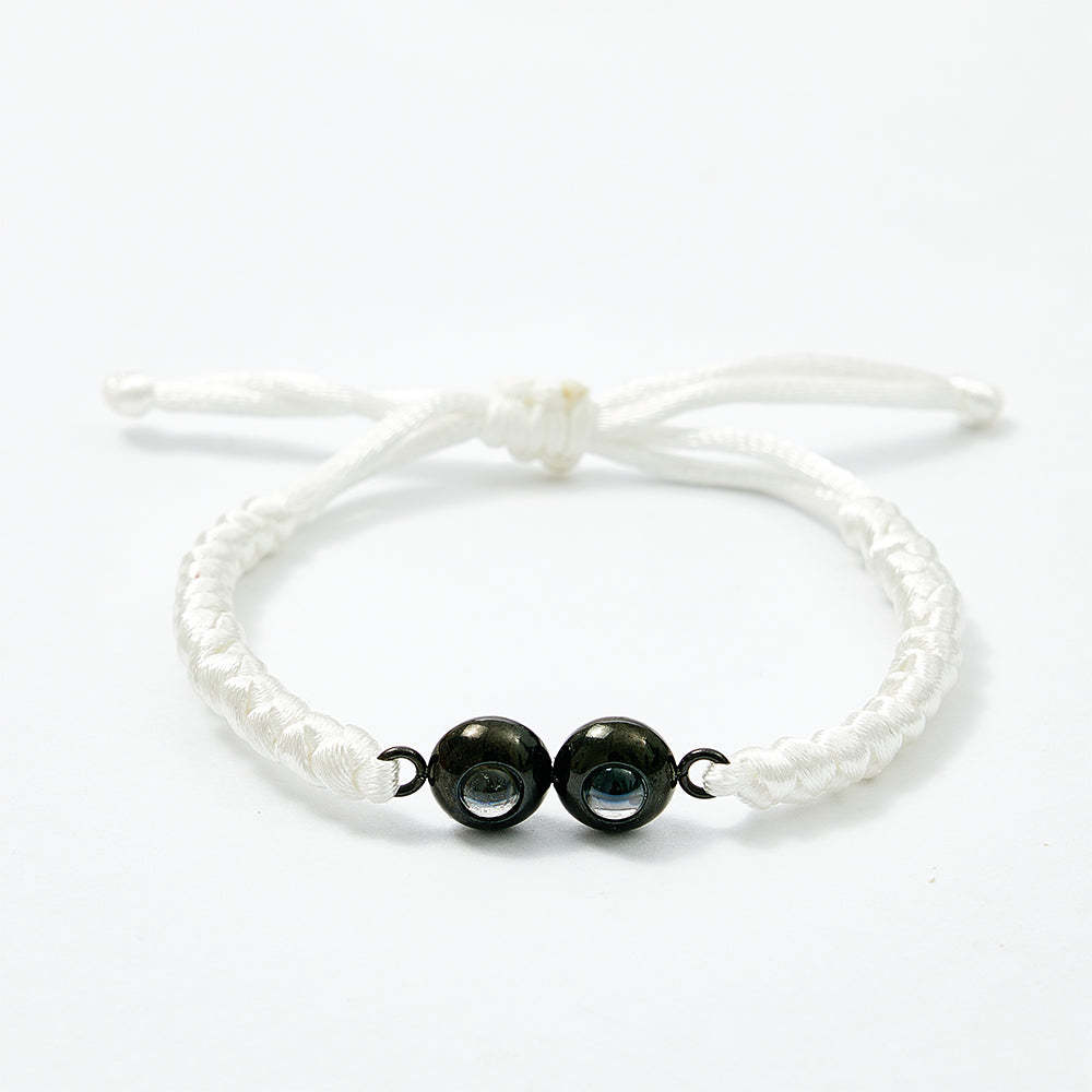 Pulsera De Tejido De Proyección Con Doble Colgante Personalizada, Pulsera Con Foto Personalizada, Regalo Para Pareja Y Familia - soufeeles