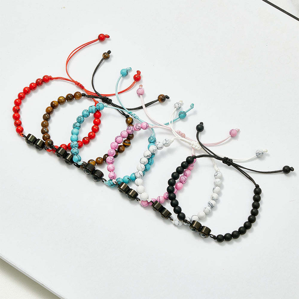 Pulsera De Cuentas De Proyección Con Doble Colgante Personalizada, Pulsera Con Foto Personalizada, Regalo Para Pareja Y Familia - soufeeles