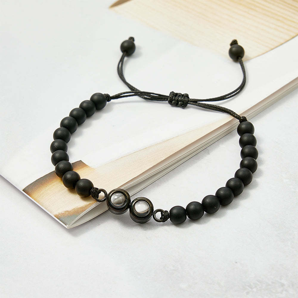 Pulsera De Cuentas De Proyección Con Doble Colgante Personalizada, Pulsera Con Foto Personalizada, Regalo Para Pareja Y Familia - soufeeles
