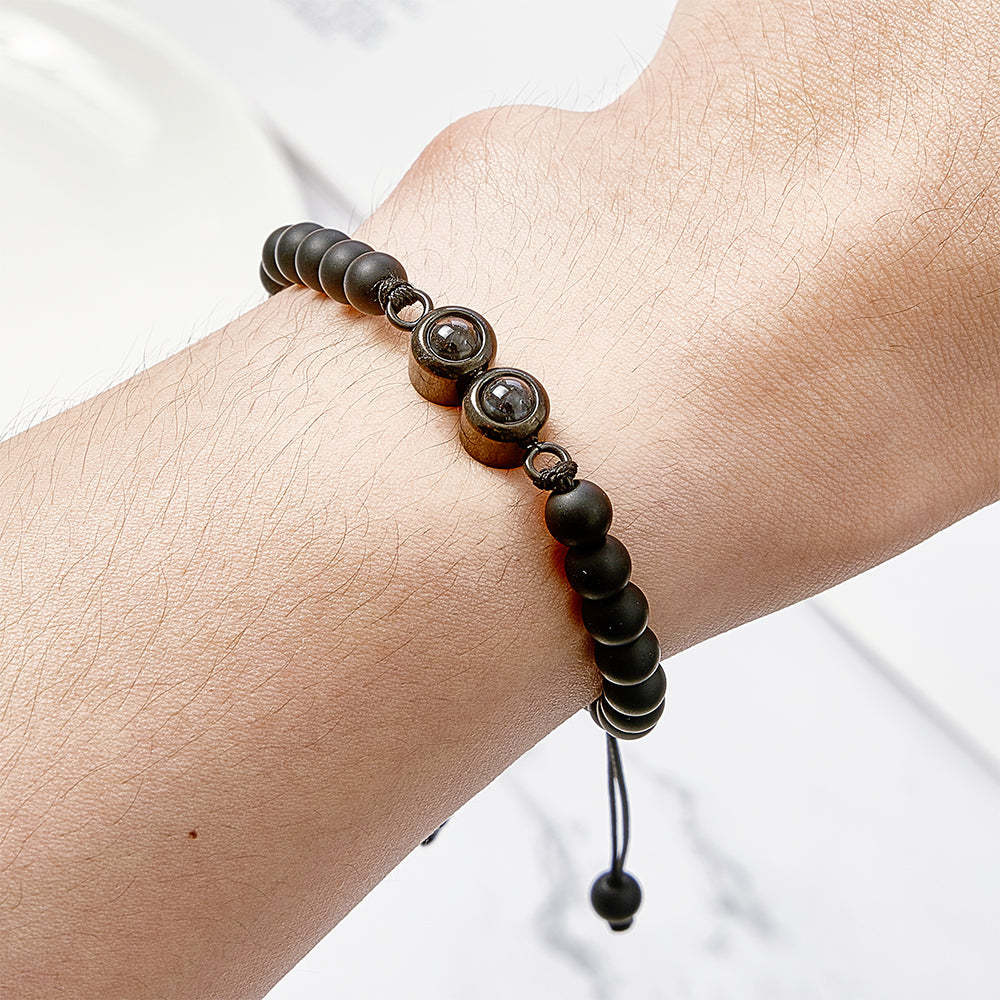 Pulsera De Cuentas De Proyección Con Doble Colgante Personalizada, Pulsera Con Foto Personalizada, Regalo Para Pareja Y Familia - soufeeles