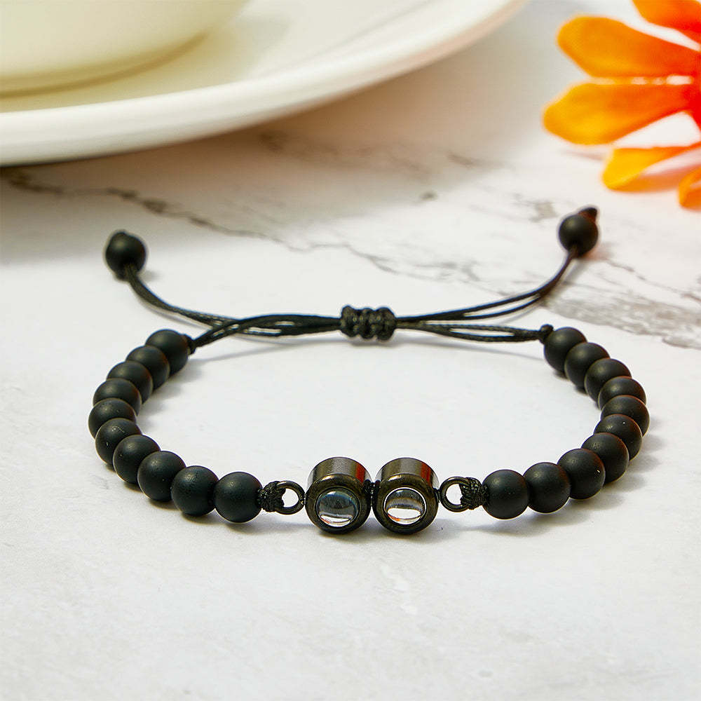 Pulsera De Cuentas De Proyección Con Doble Colgante Personalizada, Pulsera Con Foto Personalizada, Regalo Para Pareja Y Familia - soufeeles