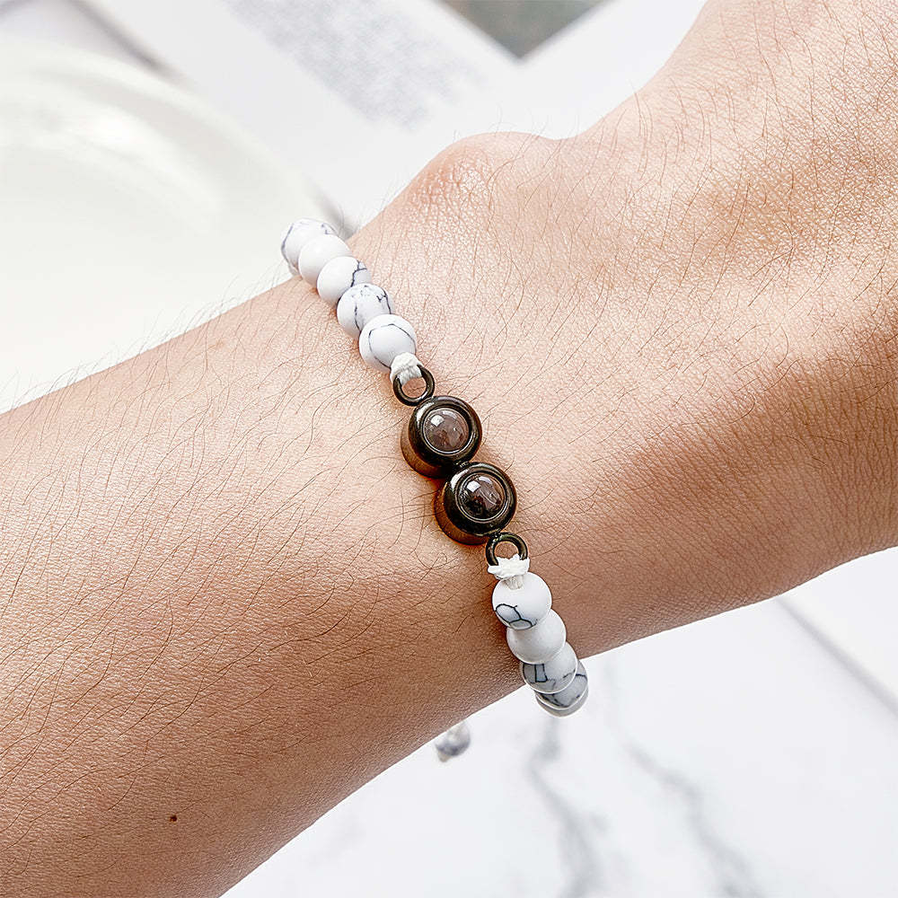 Pulsera De Cuentas De Proyección Con Doble Colgante Personalizada, Pulsera Con Foto Personalizada, Regalo Para Pareja Y Familia - soufeeles