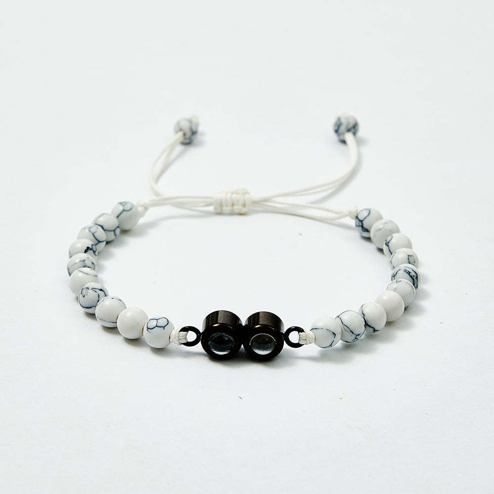 Pulsera De Cuentas De Proyección Con Doble Colgante Personalizada, Pulsera Con Foto Personalizada, Regalo Para Pareja Y Familia - soufeeles