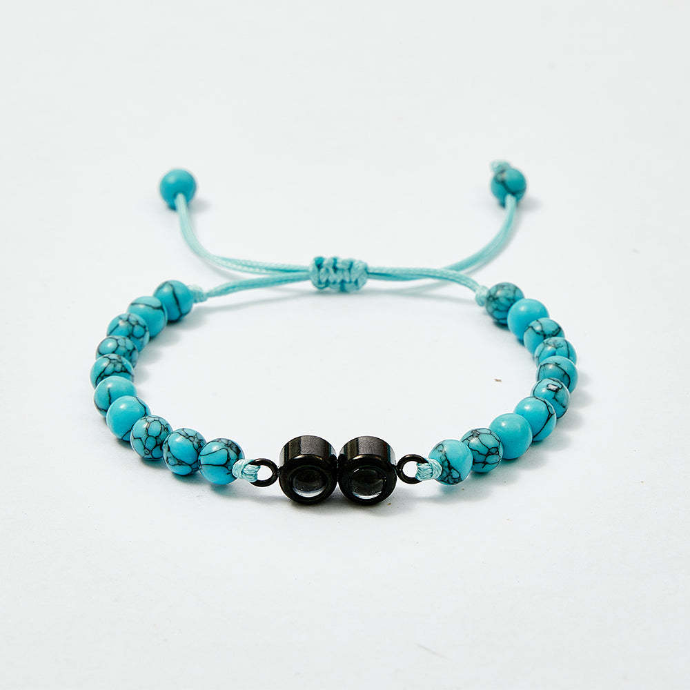 Pulsera De Cuentas De Proyección Con Doble Colgante Personalizada, Pulsera Con Foto Personalizada, Regalo Para Pareja Y Familia - soufeeles