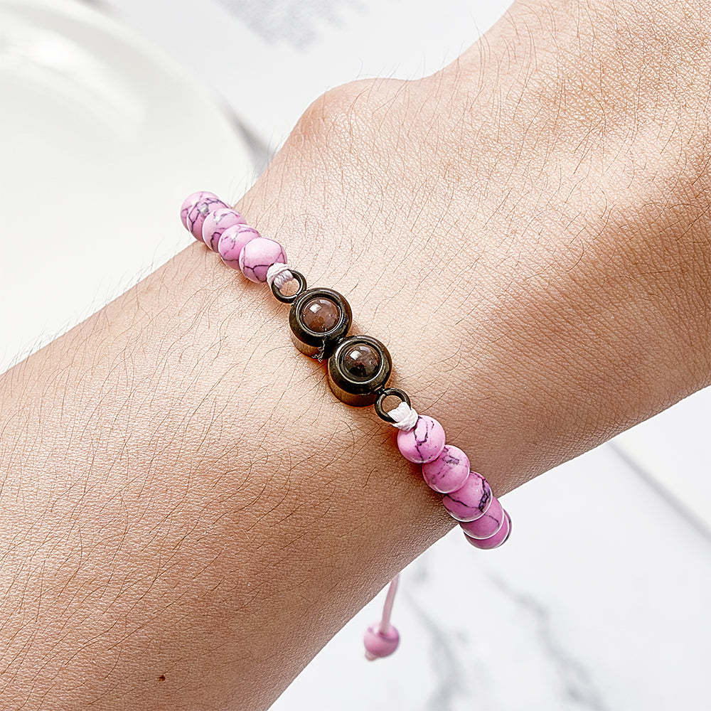 Pulsera De Cuentas De Proyección Con Doble Colgante Personalizada, Pulsera Con Foto Personalizada, Regalo Para Pareja Y Familia - soufeeles