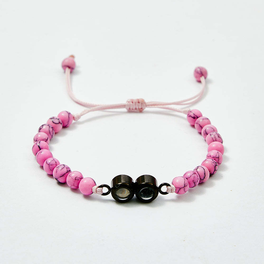 Pulsera De Cuentas De Proyección Con Doble Colgante Personalizada, Pulsera Con Foto Personalizada, Regalo Para Pareja Y Familia - soufeeles