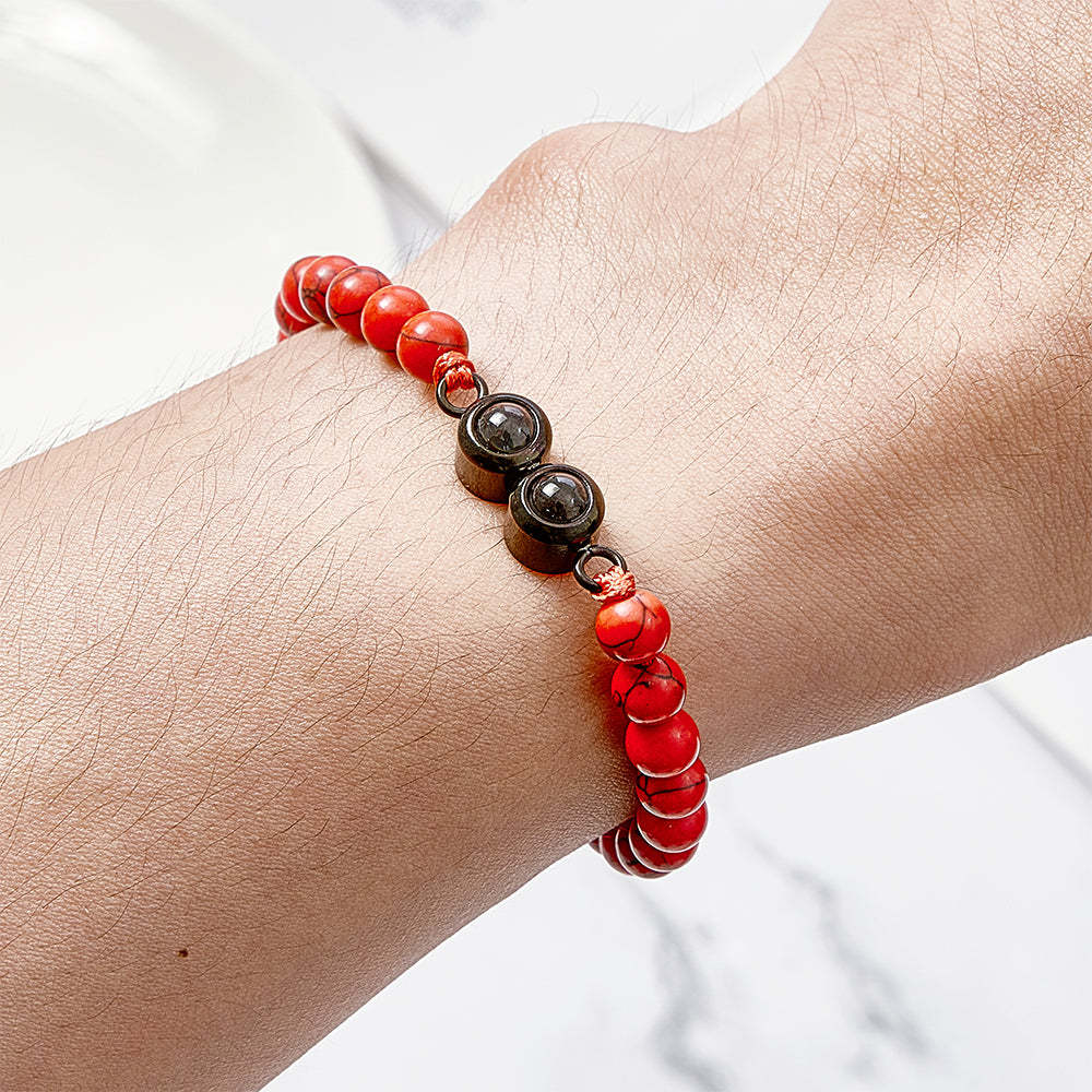 Pulsera De Cuentas De Proyección Con Doble Colgante Personalizada, Pulsera Con Foto Personalizada, Regalo Para Pareja Y Familia - soufeeles