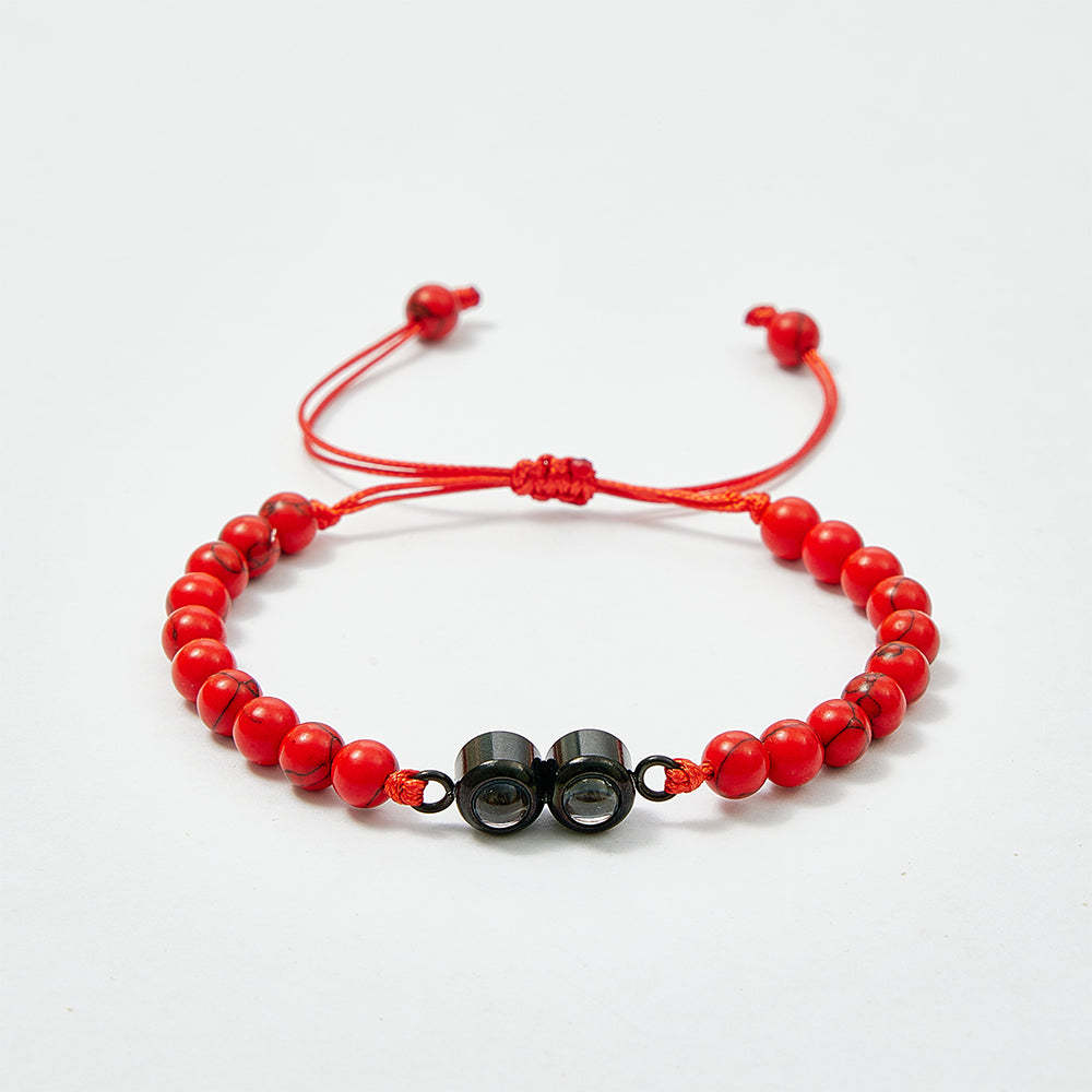 Pulsera De Cuentas De Proyección Con Doble Colgante Personalizada, Pulsera Con Foto Personalizada, Regalo Para Pareja Y Familia - soufeeles