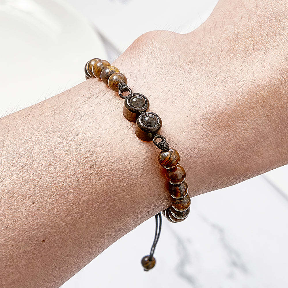 Pulsera De Cuentas De Proyección Con Doble Colgante Personalizada, Pulsera Con Foto Personalizada, Regalo Para Pareja Y Familia - soufeeles