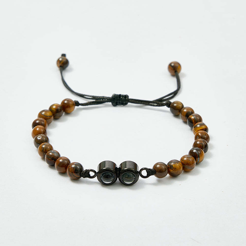 Pulsera De Cuentas De Proyección Con Doble Colgante Personalizada, Pulsera Con Foto Personalizada, Regalo Para Pareja Y Familia - soufeeles