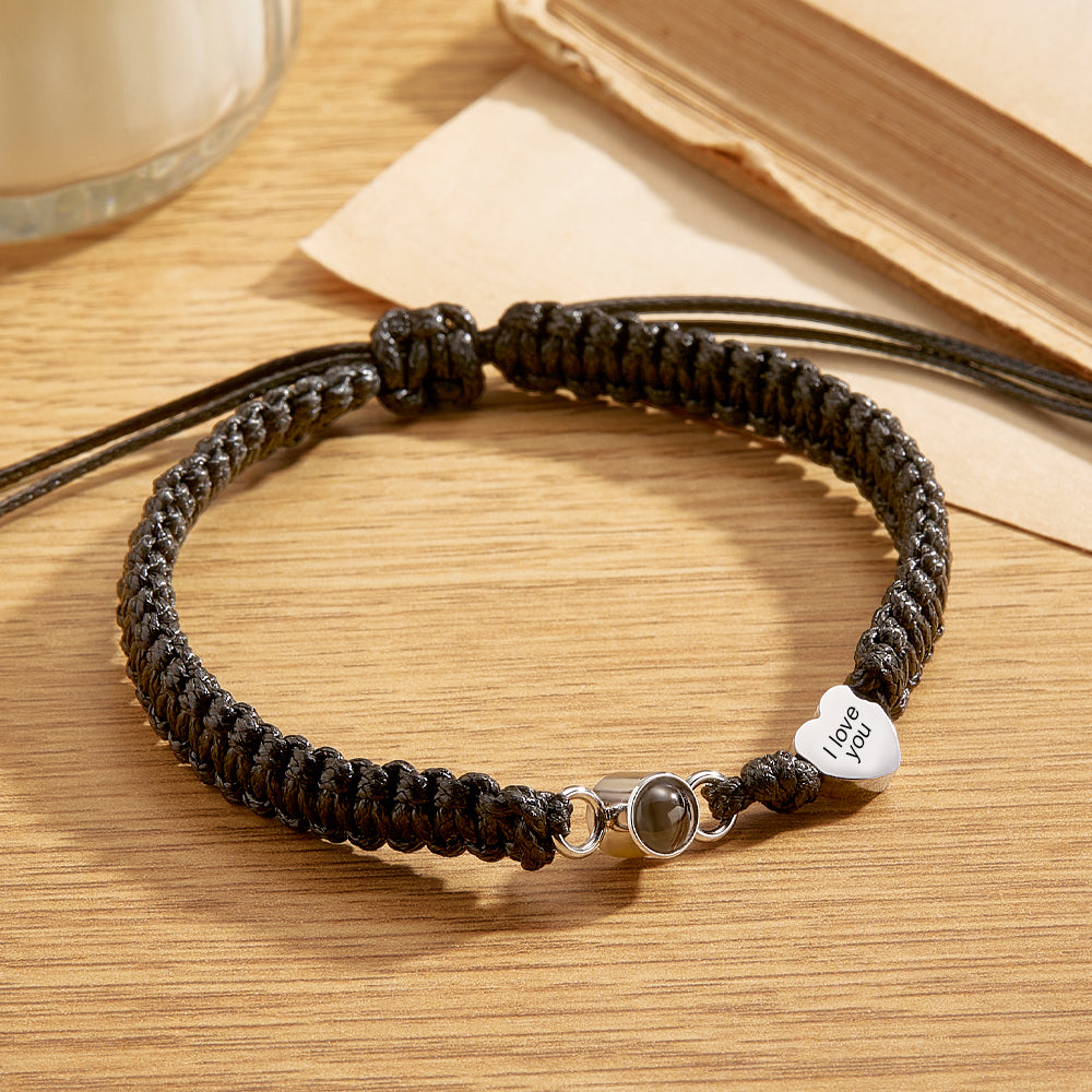 Pulsera De Proyección Grabada Con Foto Personalizada, Regalo De Pareja De Corazón - soufeeles