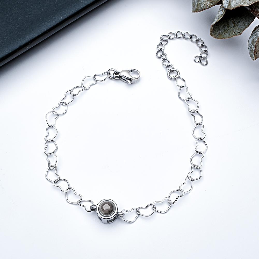 Pulsera De Proyección Personalizada Cadena De Corazón Regalo Único Para Ella - soufeeles
