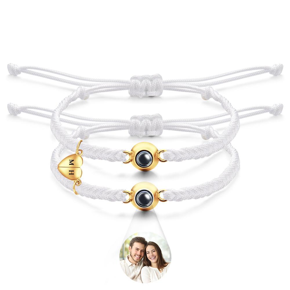 Pulsera De Proyección Personalizada, Regalo De Pareja Magnético Con Corazón Tejido Con Letras Personalizadas - soufeeles