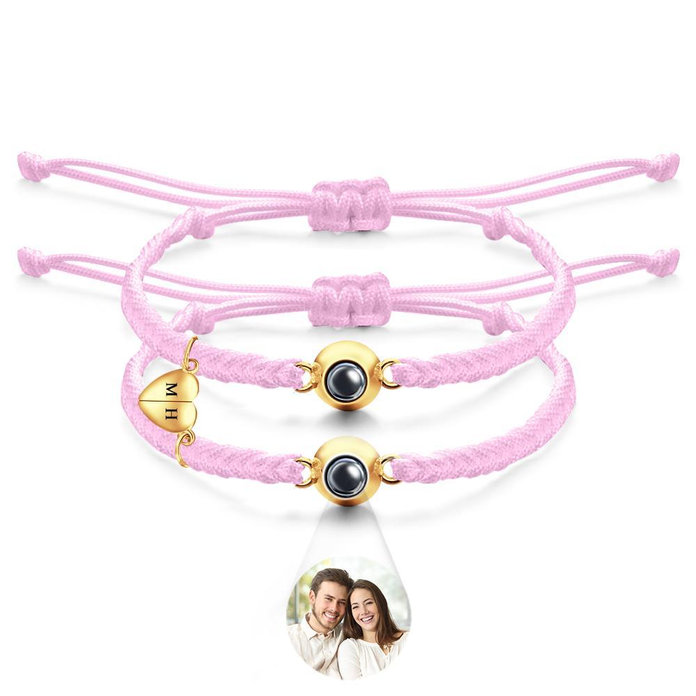 Pulsera De Proyección Personalizada, Regalo De Pareja Magnético Con Corazón Tejido Con Letras Personalizadas - soufeeles