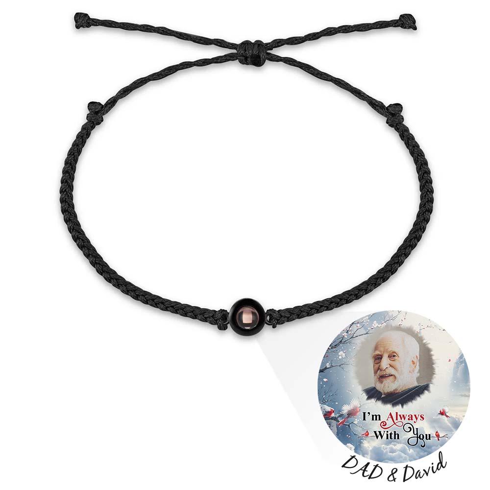 Pulsera De Proyección De Fotos Personalizada, Pulsera Circular De Cuerda Negra Trenzada, Regalo Conmemorativo Para El Día Del Padre - soufeeles