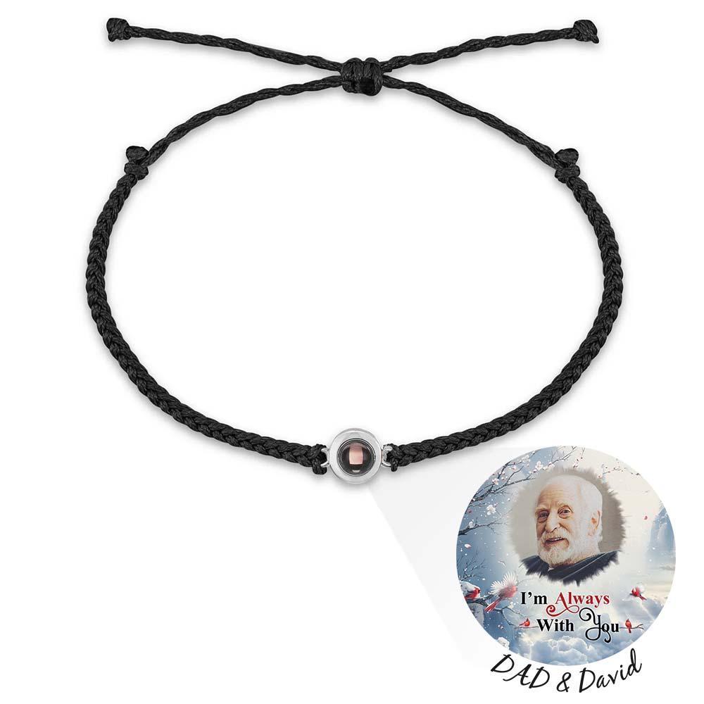 Pulsera De Proyección De Fotos Personalizada, Pulsera Circular De Cuerda Negra Trenzada, Regalo Conmemorativo Para El Día Del Padre - soufeeles