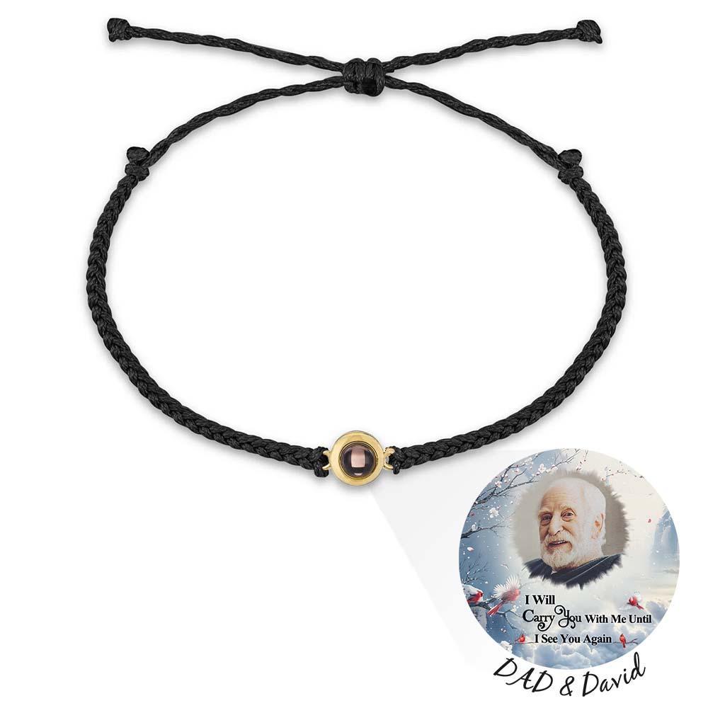 Pulsera De Proyección De Fotos Personalizada, Pulsera Circular De Cuerda Negra Trenzada, Regalo Conmemorativo Para El Día Del Padre - soufeeles