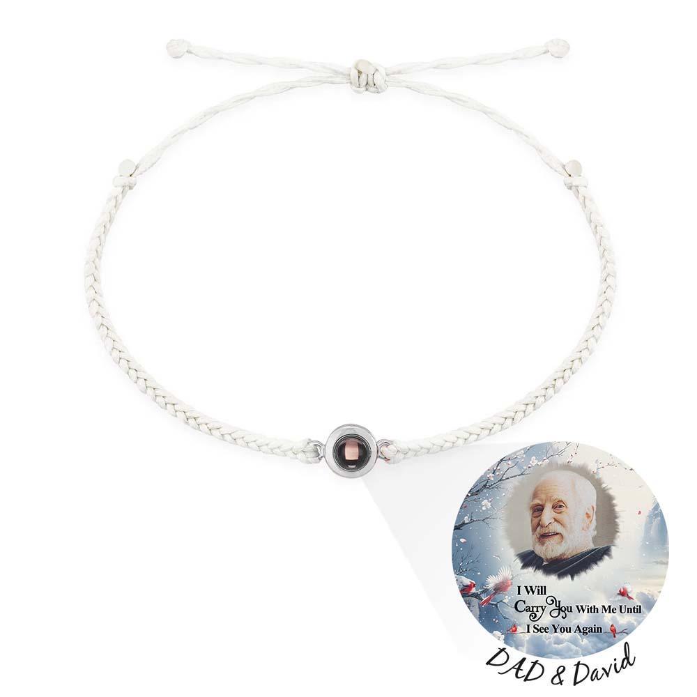Pulsera De Proyección De Fotos Personalizada, Pulsera Circular De Cuerda Negra Trenzada, Regalo Conmemorativo Para El Día Del Padre - soufeeles