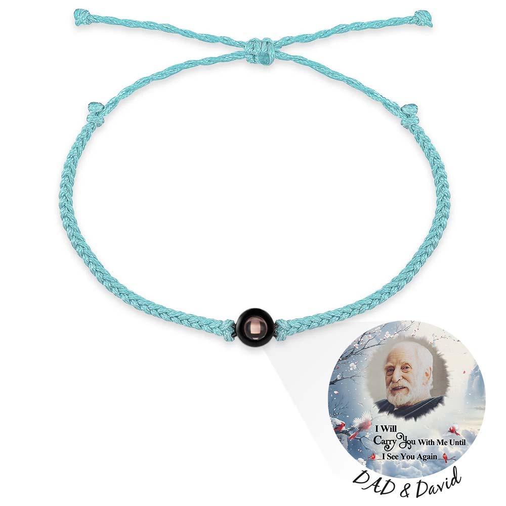 Pulsera De Proyección De Fotos Personalizada, Pulsera Circular De Cuerda Negra Trenzada, Regalo Conmemorativo Para El Día Del Padre - soufeeles