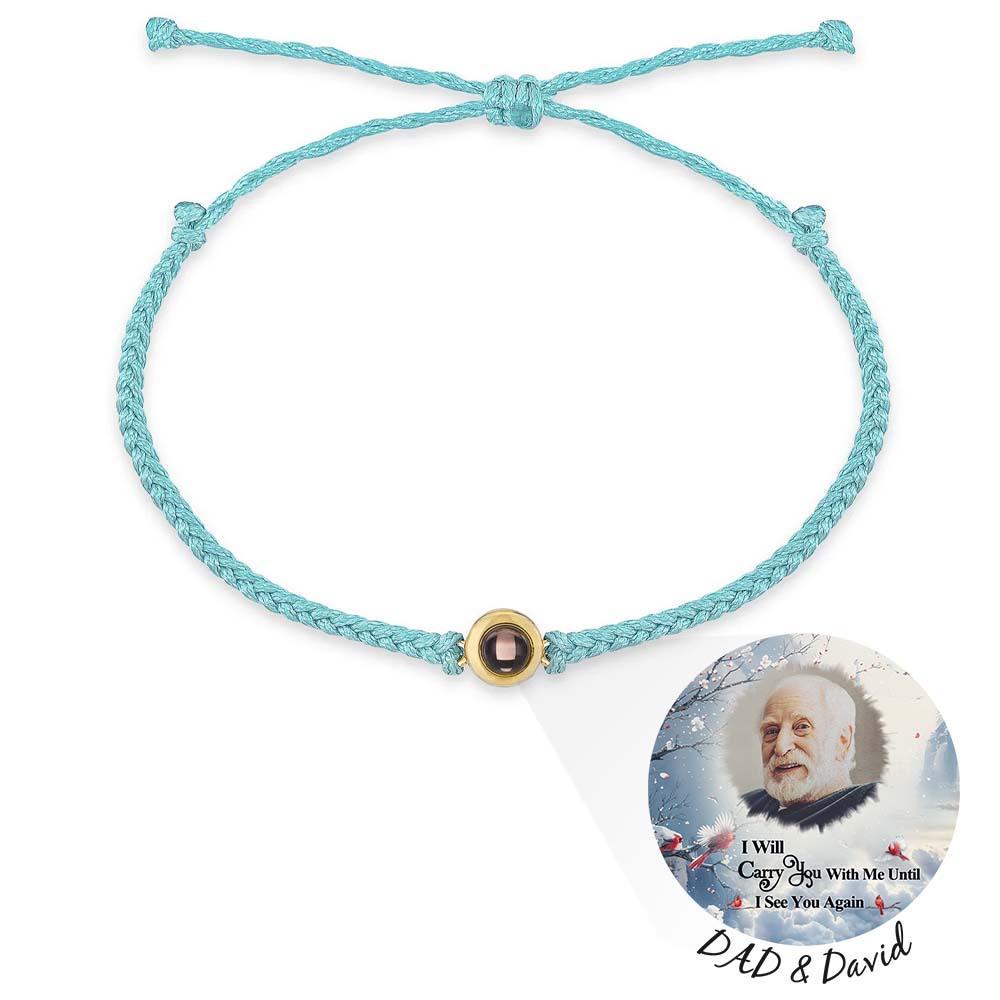 Pulsera De Proyección De Fotos Personalizada, Pulsera Circular De Cuerda Negra Trenzada, Regalo Conmemorativo Para El Día Del Padre - soufeeles
