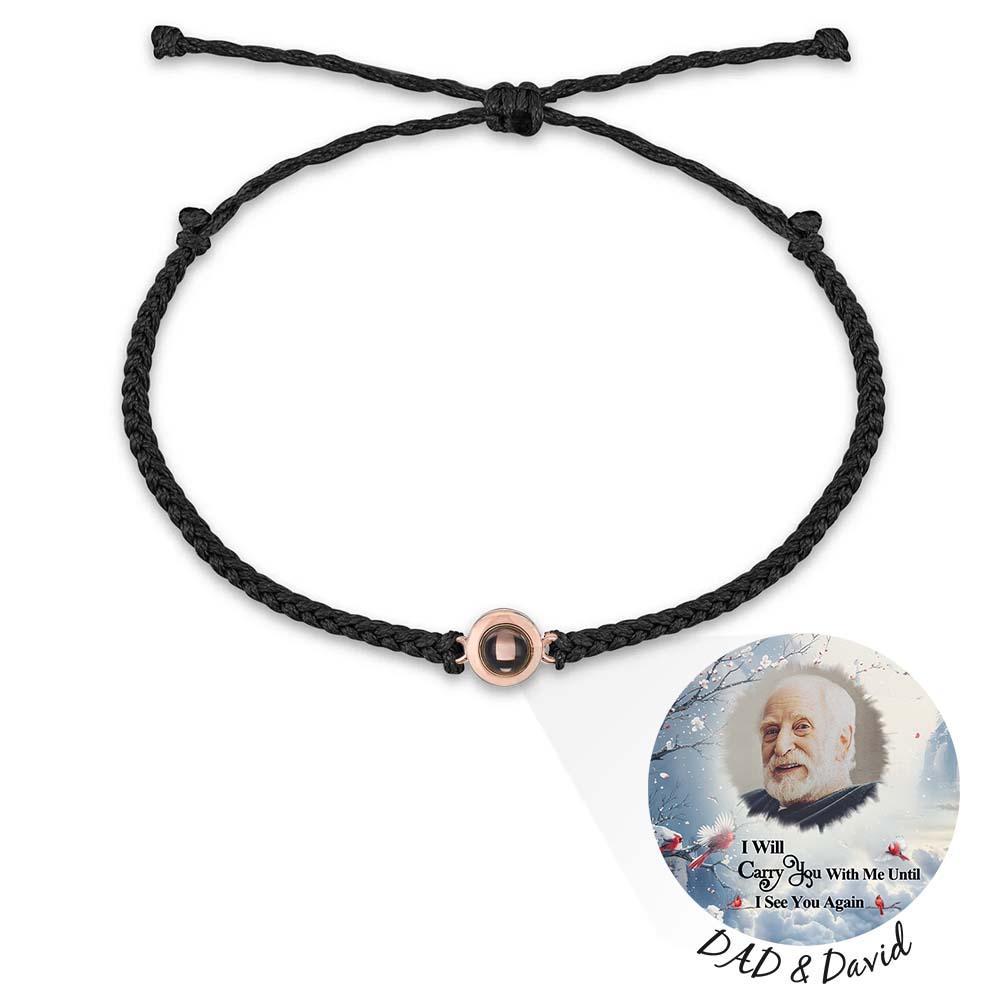 Pulsera De Proyección De Fotos Personalizada, Pulsera Circular De Cuerda Negra Trenzada, Regalo Conmemorativo Para El Día Del Padre - soufeeles