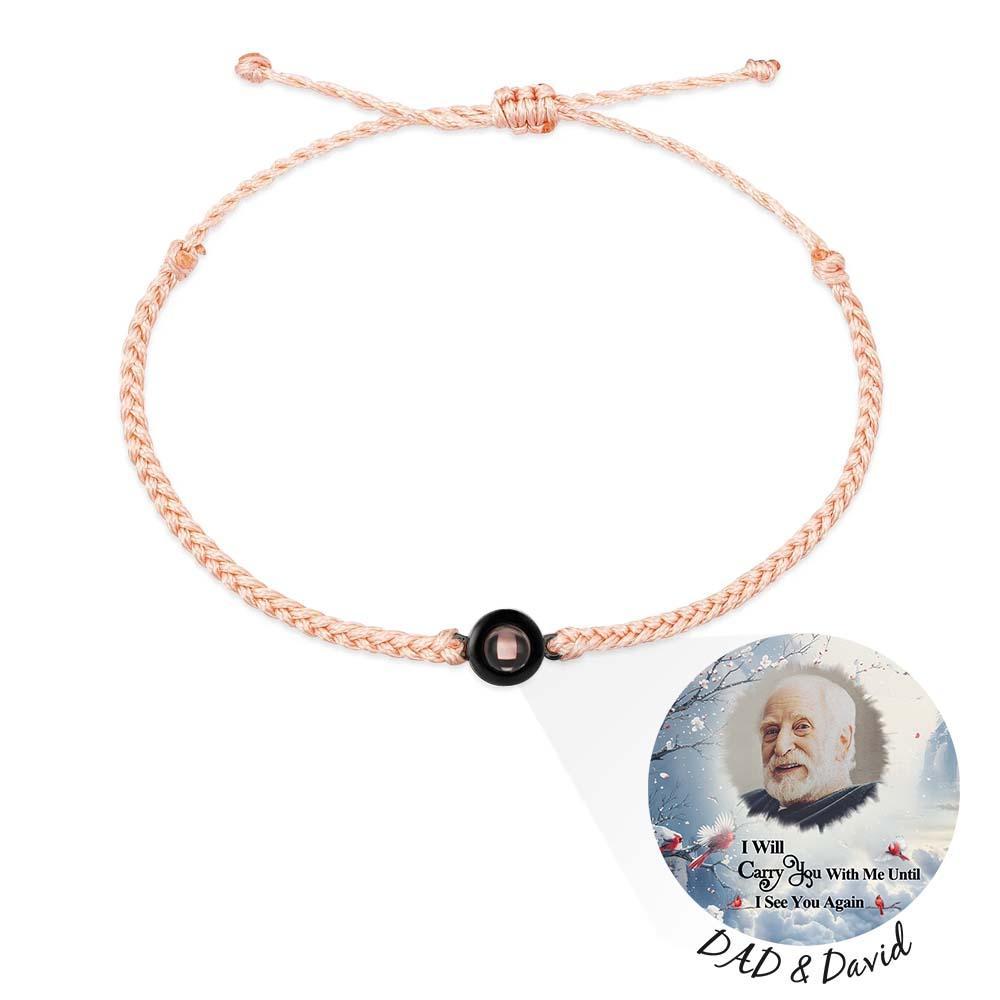 Pulsera De Proyección De Fotos Personalizada, Pulsera Circular De Cuerda Negra Trenzada, Regalo Conmemorativo Para El Día Del Padre - soufeeles